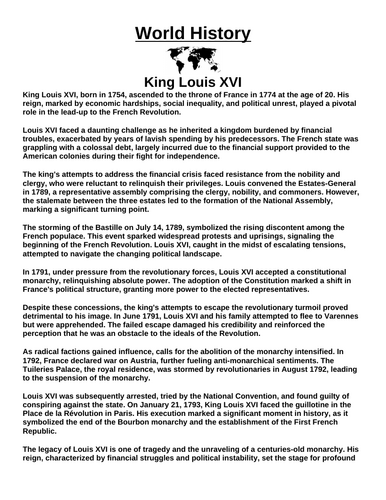 King Louis XVI “Article & Questions” Assignment