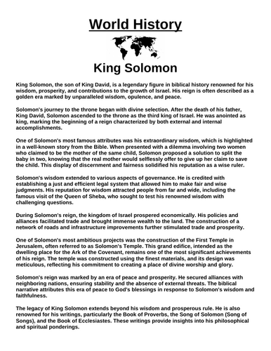 King Solomon “Article & Questions” Assignment