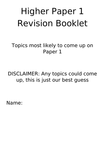 Edexcel Higher Paper 1 revision booklet