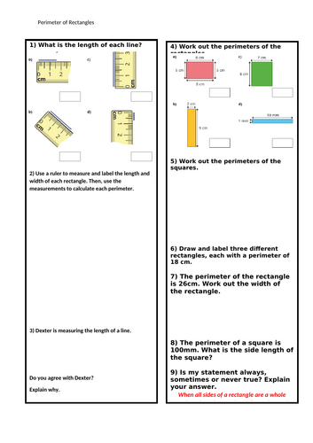 Year 5 Perimeter and Area Worksheets