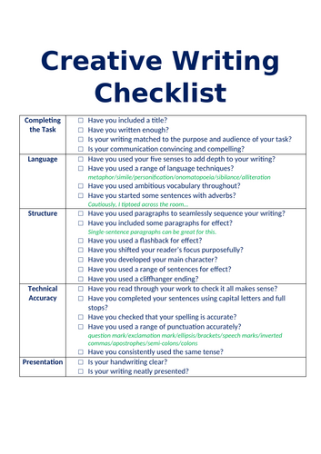 Creative Writing Checklist