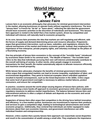 Laissez Faire “Article & Questions” Assignment