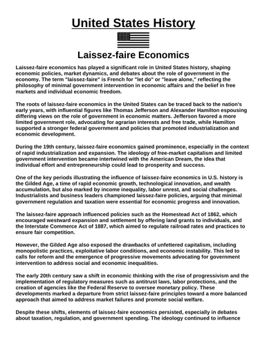 Laissez-faire Economics “Article & Questions” Assignment