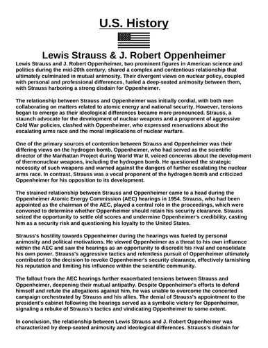 Lewis Strauss & J. Robert Oppenheimer “Article & Questions” Assignment