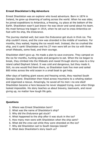 Ernest Shackleton’s Reading Comprehensions