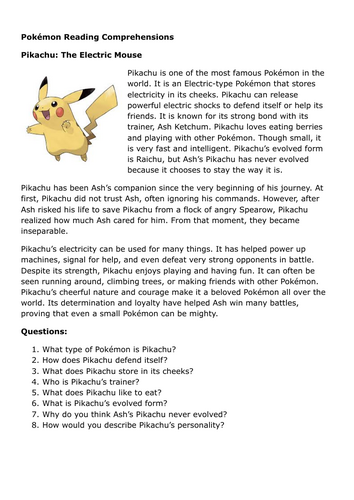 Pokémon - Ten Reading Comprehensions