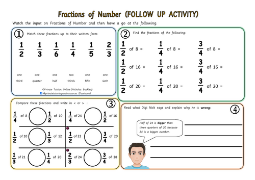 Fractions of Number (Year 2 / ages 7-8) Worksheet