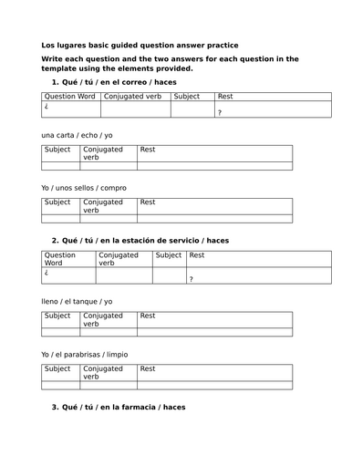 Los lugares basic guided question answer practice