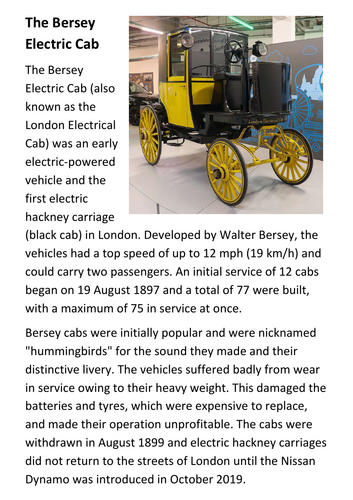 The Bersey Electric Cab Handout