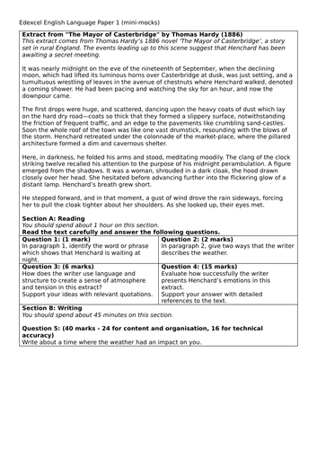mini mocks - Edexcel English Language Paper 1
