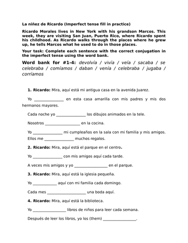 La niñez de Ricardo: Imperfect tense fill in practice