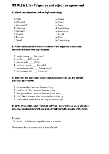 S3 MLLW Life - TV genres and adjective agreement