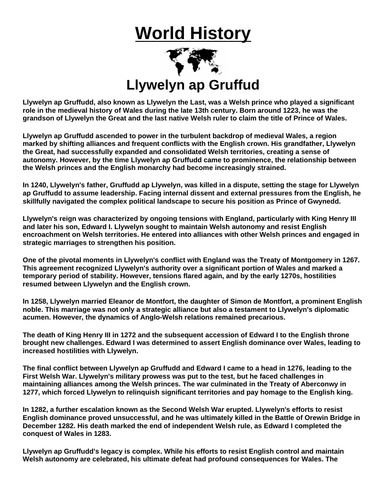 Llywelyn ap Gruffud “Article & Questions” Assignment