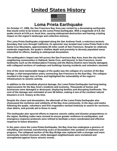 Loma Prieta Earthquake “Article & Questions” Assignment