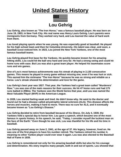 Lou Gehrig “Article & Questions” Assignment