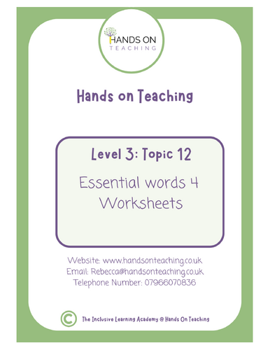 Hands On Teaching Topic 12 Essential Words 4 Worksheets