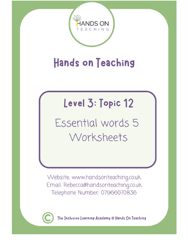Hands On Teaching Topic 12 Essential Words 5 Worksheets