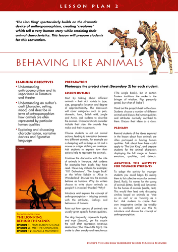 The Lion King - Disney anthropomorphism and characterisation secondary lesson