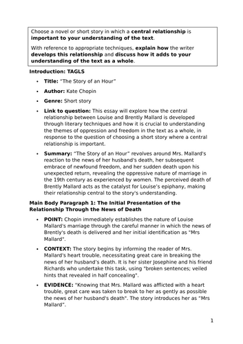 'The Story of An Hour: Critical Essay Plan