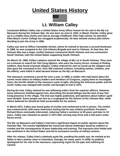 Lt. William Calley “Article & Questions” Assignment | Teaching Resources