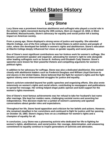 Lucy Stone “Article & Questions” Assignment