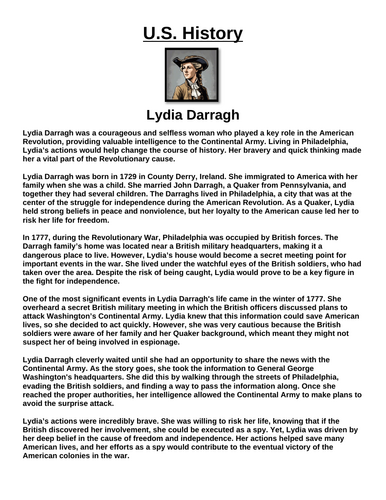 Lydia Darragh “Article & Questions” Assignment