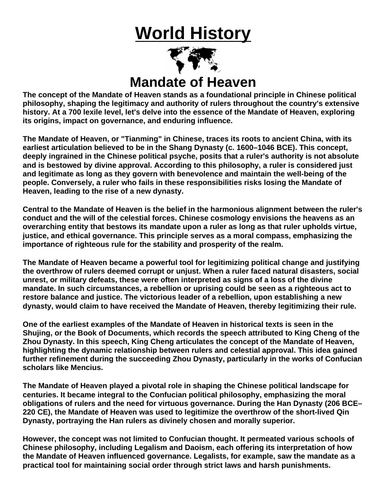 Mandate of Heaven “Article & Questions” Assignment
