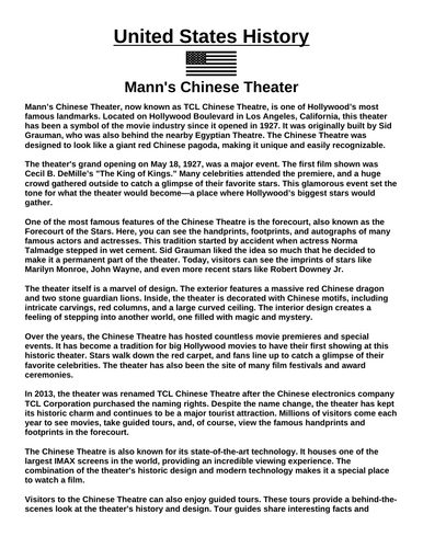 Mann's Chinese Theater “Article & Questions” Assignment