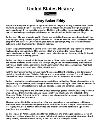 Mary Baker Eddy “Article & Questions” Assignment