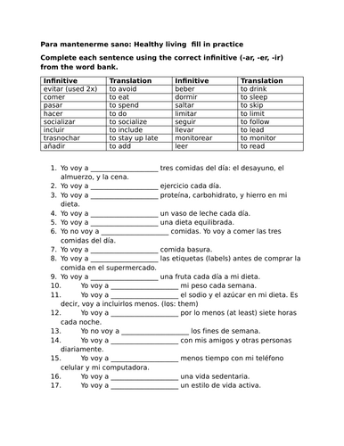Para mantenerme sano: Healthy living fill in practice