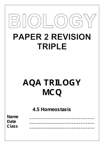 MCQ Biology trilogy GCSE AQA 4.5 Homeostasis