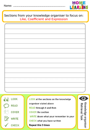 Home Learning / Work look cover write check Maths KS3