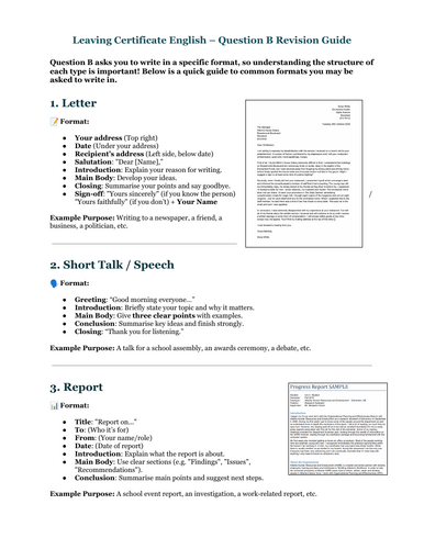 Leaving Certificate English: Question B Quick Revision Guide