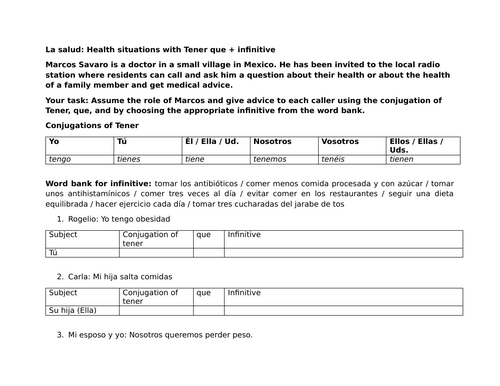 La salud: Health situations with Tener que + infinitive