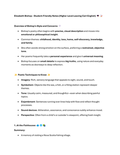 Elizabeth Bishop – Student Guide +SAMPLE ESSAY