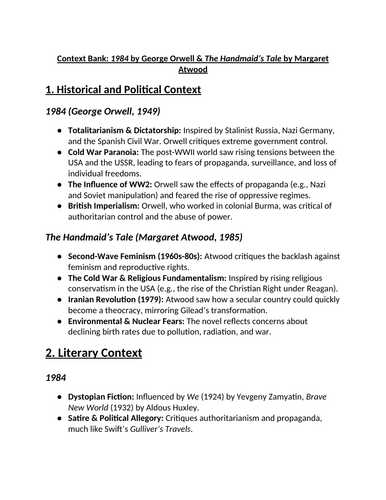 Bank of context for comparing 1984 & Handmaid's Tale