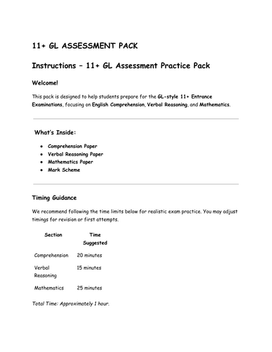 11+ GL Assessment Preparation Paper