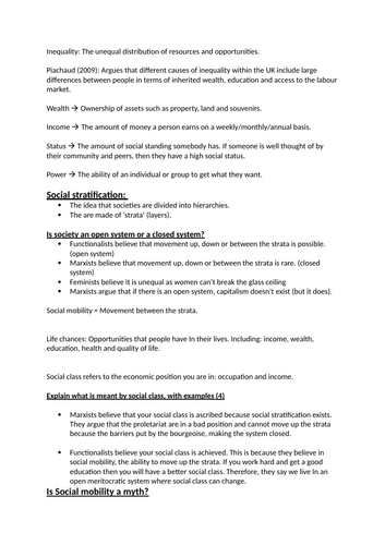 WJEC Sociology Stratification Notes