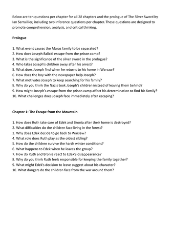 Silver Sword - chapter questions