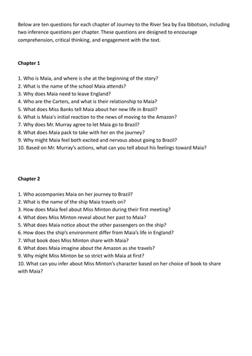 Journey to the River Sea by Eva Ibbotson chapter questions