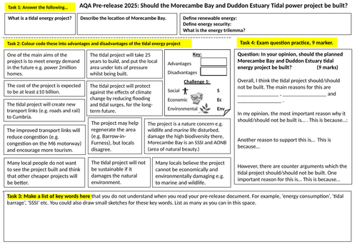 Pre-release 2025 worksheet aqa Geography