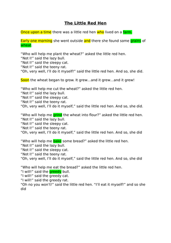 Little Red Hen - shortened text