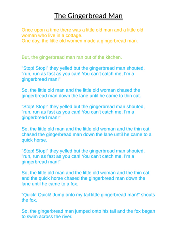 The Gingerbread Man shortened text