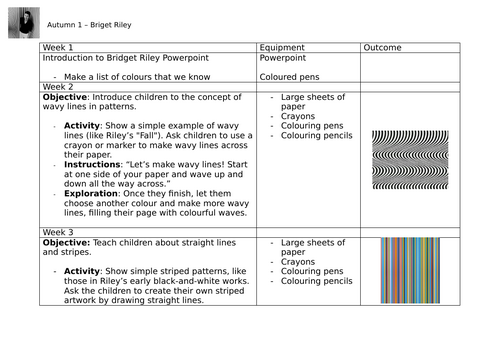 Bridget Riley Planning 6 - weeks