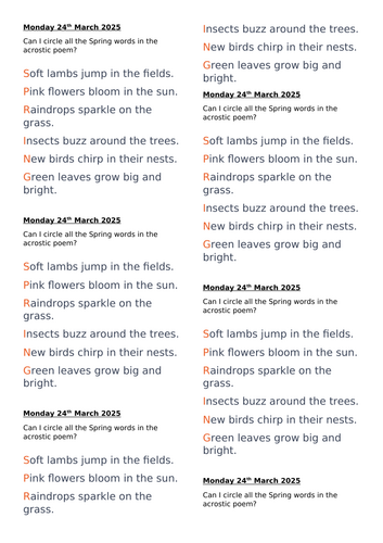 Spring Acrostic Poems