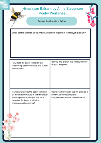 Himalayan Balsam by Anne Stevenson Poetry Worksheet