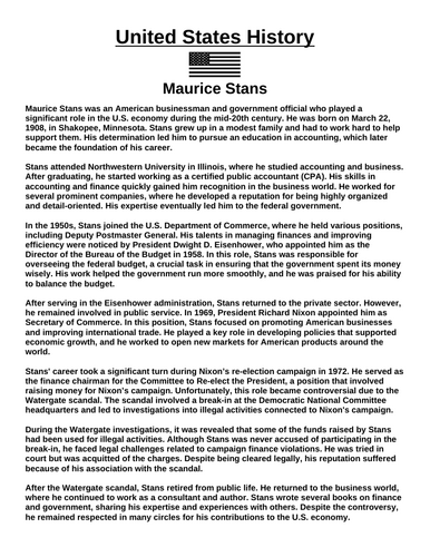 Maurice Stans “Article & Questions” Assignment