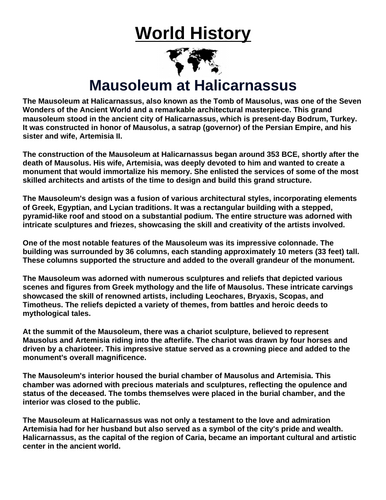 Mausoleum at Halicarnassus “Article & Questions” Assignment