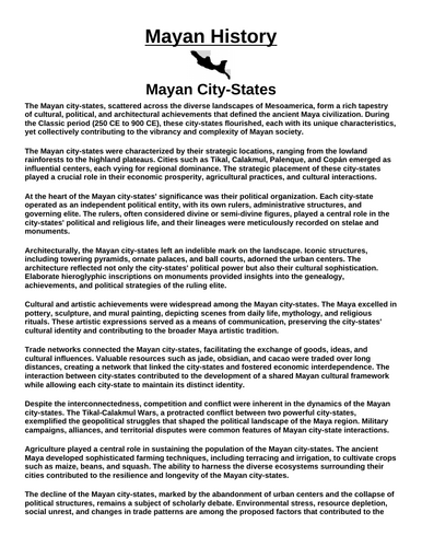 Mayan City-States “Article & Questions” Assignment