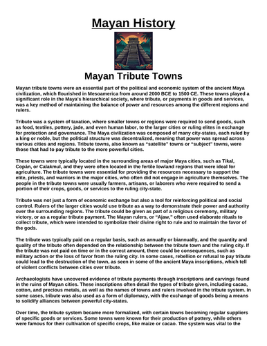 Mayan Tribute Towns “Article & Questions” Assignment